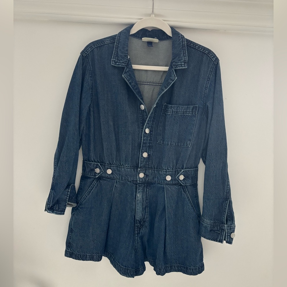 Denim long sleeved romper